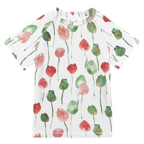 ALAZA Kids Rash Guard Boys Toddler Swim Shirts Short Sleeve Abstract Tulips Watercolor UPF 50+ 3T