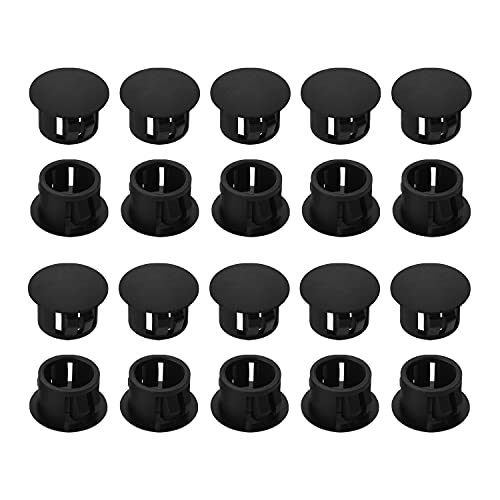 Image of Heyiarbeit 50pcs Hole Plugs 1 /2 inch / 13mm Nylon Plastic Round Snap in Type Locking Hole Tube Furniture Fencing Post Pipe Insert End Caps Black Tone