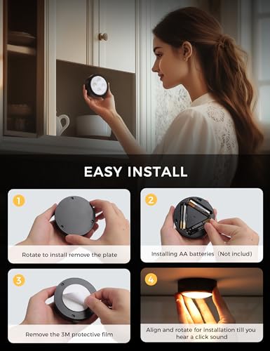 Image of Push Lights with Remote 6-Piece Battery-Powered LED Hockey Puck Lights, Wireless Under-Cabinet & Baseboard Illumination, Dimmable & Color-Changing (2 Pack Black, Color)