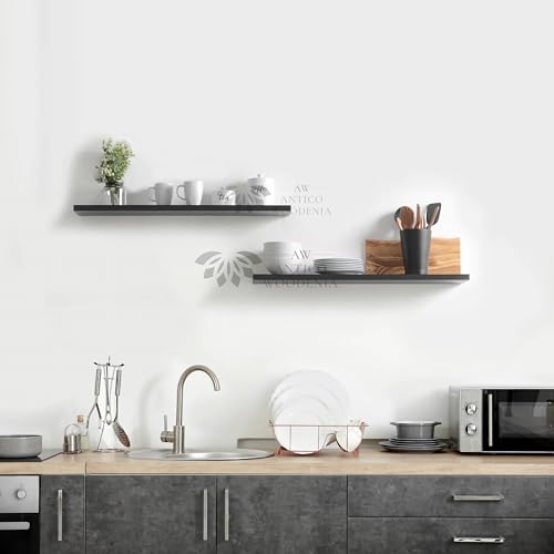 Image of Wooden Floating Wall Shelf| Wall Mount| Wall Rack| Wall Bracket for Home and Office Decor | Big Mounted Cabinets (Large, Set of 2, Black)