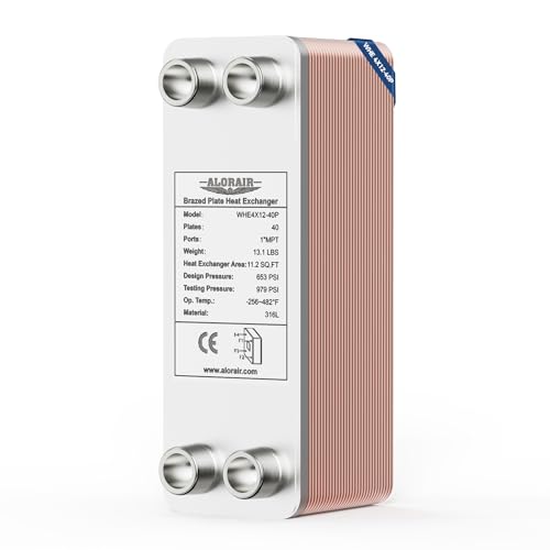 ALORAIR 4"x12" 40 Plates Heat Exchanger with 1" MPT Port,316L Stainless Steel Water to Water Brazed Plate Heat Exchanger for Floor Heating, Water Heating, Commercial and Industrial Refrigeration