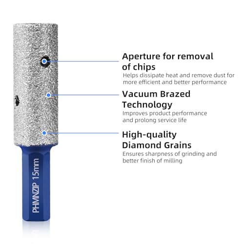 Diamond Finger Milling Bits 15 mm Tile Finggers Bit with Hex Shank Diamonds for Hole Enlarging Shaping Polishing Grinding on Ceramic Porcelain Tile Marble Granite Artificial Stone - Image 4