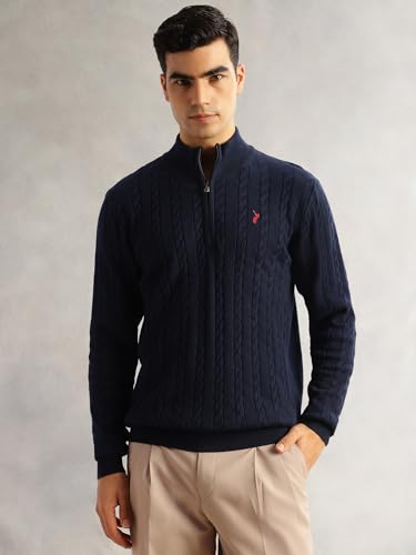Image of Thomas Scott Men's | Regular Fit | Long Sleeves | Mock Collar | 100% Cotton | Dry Clean | Cable Knit | Knitted | Pullover Sweater