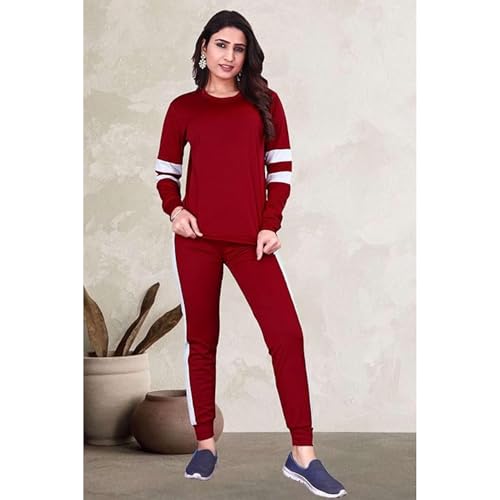 Image of ALISBA Women's Cotton Solid Tracksuit with Round Neck Full Sleeve Straight Length Relaxed Fit and Drawstring Closure Pant