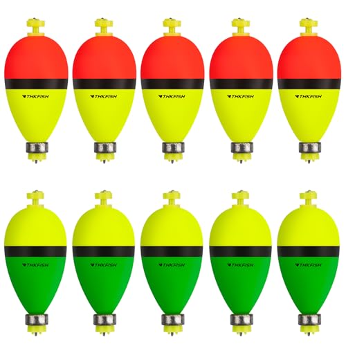 THKFISH Fishing Bobbers Floats,10 Packs Weighted Bobbers, Foam Oval Slip Bobbers for Fishing, Three Colours Crappie Bobbers, for Fishing Bluegill Crappie Panfish Bass Trout, 1in 1.5in 2in (2in)