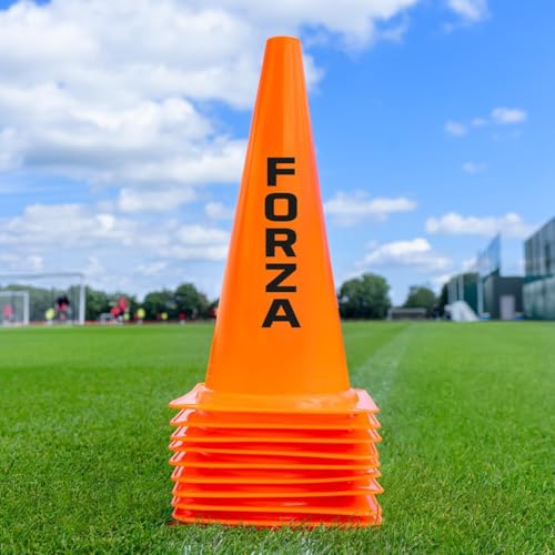 FORZA Plots de Marquage d’Entraînement Multisport | Cônes en Plastique Durable pour Toutes Les Séances d’Entraînement Sportives | Couleurs Vives [Pack de 10/100] (38 cm, Orange, Pack de 10)