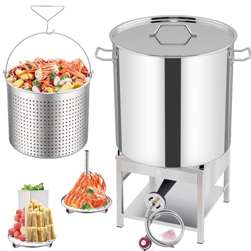 ARC 100QT Stainless Steel Pot with 200,000 BTU Propane Burner - Seafood Boil Pot, Crab Boil Pot, Lobster Pot, Shrimp Boil Pot, Tamale Steamer Pot with Basket and Turkey Fryer Burner