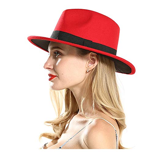 ZHANGBIN Sombrero de Fieltro Rojo de Lana de Mujer for otoño Sombrero de ala Ancha de Viaje Sombrero de Jazz Fascinator Sombrero de Jazz Cover
