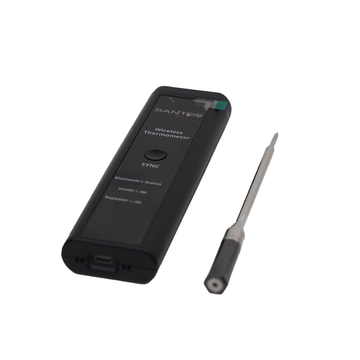 SANTOS Wireless Grillthermometer – Perfekte Grillkontrolle per App (Android & iOS)– Kabellos – 100m Reichweite – Dual-Sensor – Bis 300°C – Magnet-Halterung
