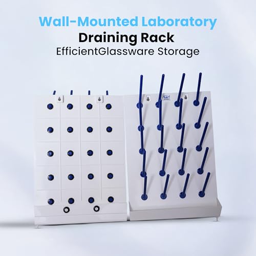Image of Laboratory Drying Rack 20 Pegs Collection Tray which Collects All The Waste Water /for Lab White Base with Blue Polypropylene Pegs Pack of 1