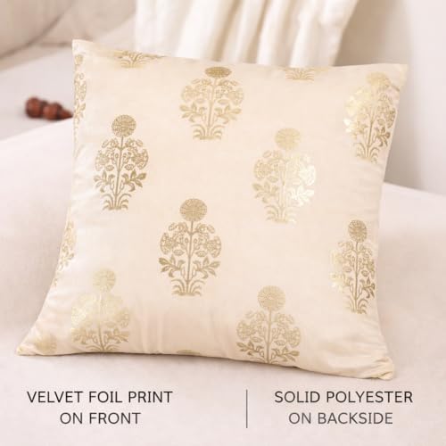 Image of DEVSANG Foil Velvet Cushion Covers 16 inch x 16 inch Set of 2 pc, Cream