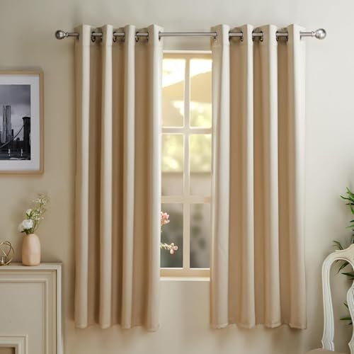 Image of amazon basics 100% Room Darkening Blackout Window Curtains - Set of 2, Plain Design for Bedroom and Living Room, 5 Feet, Cream
