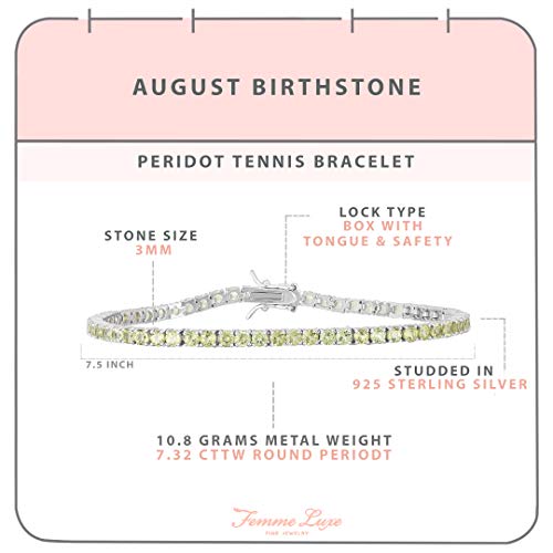 Femme Luxe Birthstone Tennis Bracelet For Women, January To December Birthstones, Hypoallergenic 925 Sterling Silver, Gift Ready Packaging (Peridot - August) #TOP2
