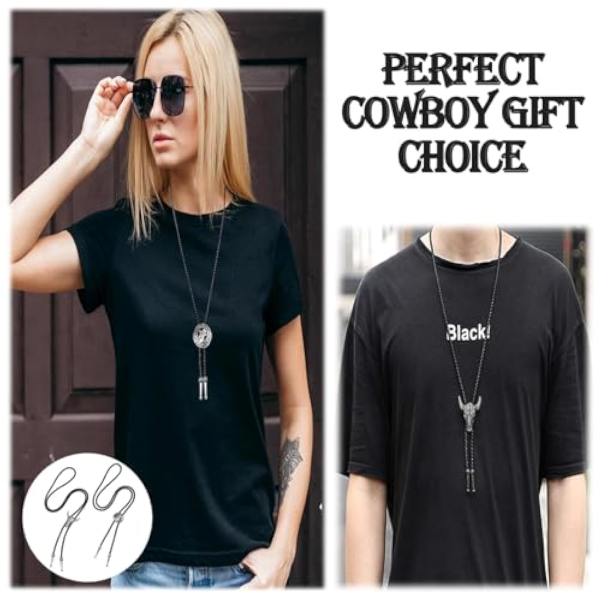 Men's 2pc Bolo Tie Set, Retro Style Necklace