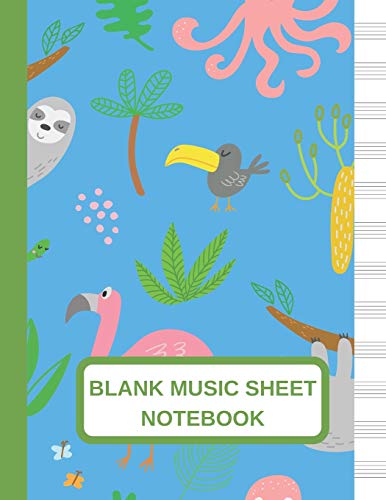 Blank Music Sheet Notebook: Large Music Manuscript Paper Journal With Jungle Animals Flamingo Sloth And Bird , Staff Paper, Music Composition And Songwriting Notebook image 3