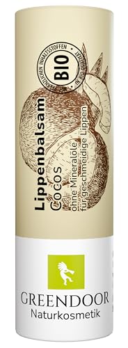 GREENDOOR Lippenbalsam Cocos natürlicher Lippenpflege-Stift plastikfrei, Naturkosmetik mit BIO Jojobaöl, Natur Lippenbalm Kokosnuss, Lip-Balm Pflege & Schutz gegen trockene Lippen