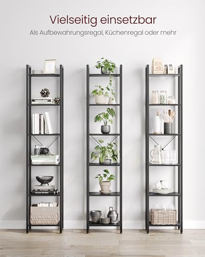 VASAGLE Regal, Bücherregal, Standregal, DVD-Regal, mit 6 Ebenen, Büroregal, offene Ablagen, für Büro, Wohnzimmer, Schlafzimmer, Küche, 30 x 40 x 186 cm, ebenholzschwarz-tintenschwarz LLS101B56