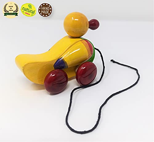 Image of A&A Kreative Box Wooden Pull Along Toy Encourage Walking, Build Gross Motor Skills and Hand-Eye Coordination Handcrafted by Indian Artisans for Kids Toddlers (Dukloo Duck)