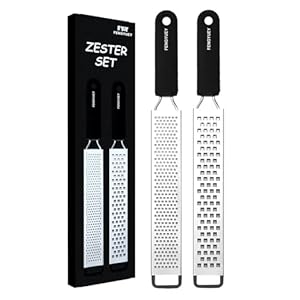 FENGYUEY Zester Reibe [Original] - Käsereibe, Parmesanreibe, Zitronenreibe, Küchenreibe, Muskatreibe | Rutschfester Silikongriff, Edelstahl Klinge mit Schutzhülle, Spülmaschinenfest | 2 Stück, Schwarz