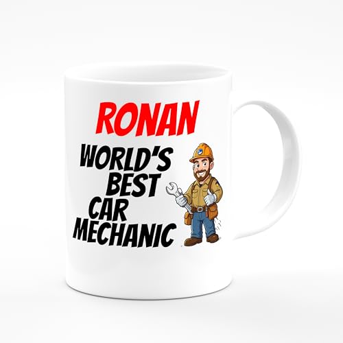 Amelia Gould Apparel Ronan Name Mug Car Mechanic Technician Engineer Repair Shop Present Name Mug Gift 11oz Ceramic Coffee Tea Cup