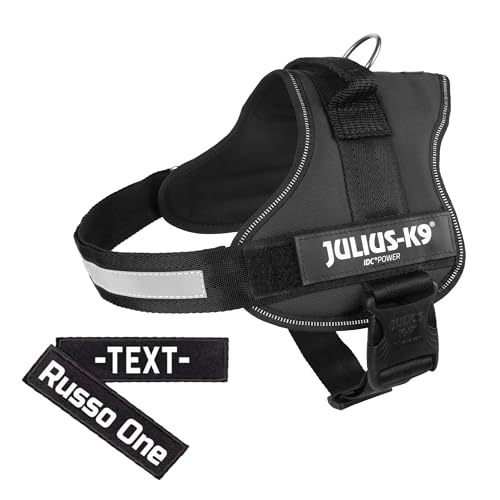 K9 Powergeschirr Original Julius-K9 Hundegeschirr für Diensthunde inkl. 2 Stück Klettsticker mit Wunschtext gratis (Schwarz, 1/L (Brust: 66-85 cm))