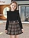 BAVADER Girls Clothes Size 6 Size 7 Plaid Skirt Set Ruffle Sleeve Knit Tops + Pleated Skirt Clothing Sets Little Girls Clothes 6t Girl Clothes 3 Piece Outfits with Belt Fall Winter Brown Plaid