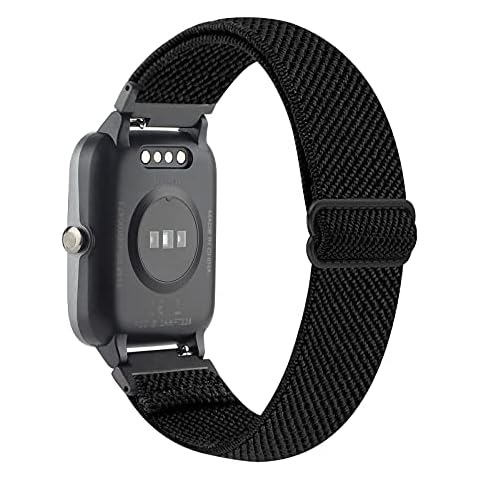 WONMILLE Adjustable Smartwatch Replacement Straps for SW021 ID205L/SW025 ID205S Sport Watch, Soft Nylon Stretchy Elastics Sport Wristband 19mm Bands Accessory (Black) Cover