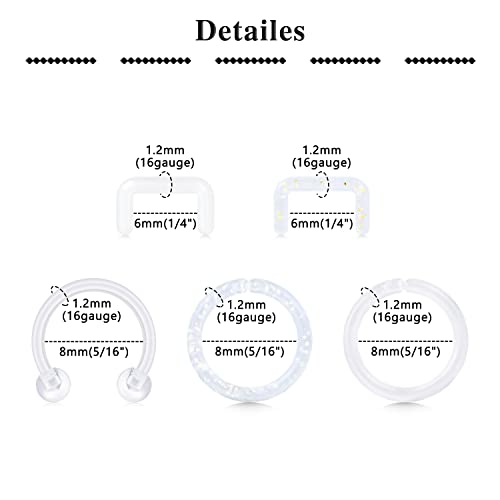 QWALIT Clear Nose Rings Studs L Shape Piercing Retainer Flexible Nose Bone Flesh Skin Color Nostril Piercing Retainer for Work 18g 20g Flat Top2