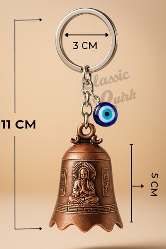 Image of Evil Eye Hooked Guardian Bell Keychain - Protective Lucky Charm Bell with Clip Hook for Bike, Car, Key & Bag | Spiritual Good Luck Talisman Gift
