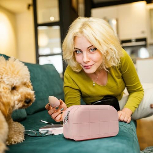 Image of INOVERA (LABEL) Makeup Organizer Pouch for Women, Girls - Silicone Travel Cosmetic Pouches - Cosmetics Make up Brushes Holder Bag (Rose Gold)