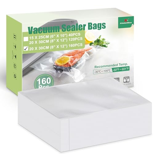 KitchenBoss Sacs Sous Vide Alimentaire 160pcs 20x30cm：Sachet Sous Vide Alimentaire pour Machines Sous Vide, Sac de Congelation Sous Vide 175 µm, Étanches...