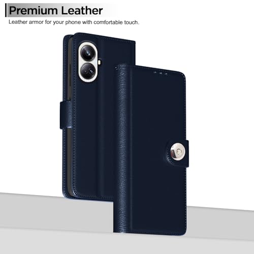 Image of Pikkme Flip Cover Leather Finish | Inside TPU with Card Pockets | Wallet Stand and Shock Proof | Complete Protection Button Flip Case for Realme 10 Pro Plus 5G (Blue)