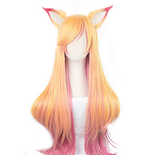 Diamonia Anime Spiel Cosplay Perücke, 29.5" Ahri KDA Hüterin Der Stars Mit Pony-Frisur, Restauriert Hoch Hohe Qualität Hitzebeständige, Für Frauen Rollenspiele Karneval Halloween Weihnachten Cover