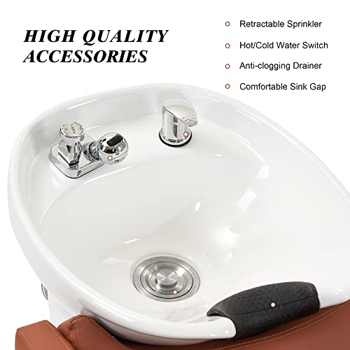 Barberpub Shampoo Barber Classic Chair, Ceramic Shampoo Bowl Sink Chair Station For Spa Beauty Salon 9090 #TOP4