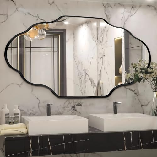 Clevich Spiegel Asymmetrisch 66x116cm Rahmen Alu, HD Glas Wandspiegel, Moderner Dekor-Spiegel, Schlankes Modernes Design, für Bad Badezimmer Wohnzimmer Flur Schlafzimmer Wand Laternen-Design, Schwarz Clevich Spiegel Asymmetrisch 66x116cm Rahmen Alu, HD Glas Wandspiegel, Moderner Dekor-Spiegel, Schlankes Modernes Design, für Bad Badezimmer Wohnzimmer Flur Schlafzimmer Wand Laternen-Design, Schwarz