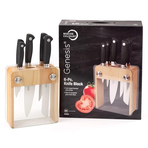Mercer Culinary M20050 Genesis 6-Piece Wood / Glass Knife Block Set
