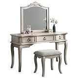 Poundex Bobkona Retro Vanity with Stool, Antique White