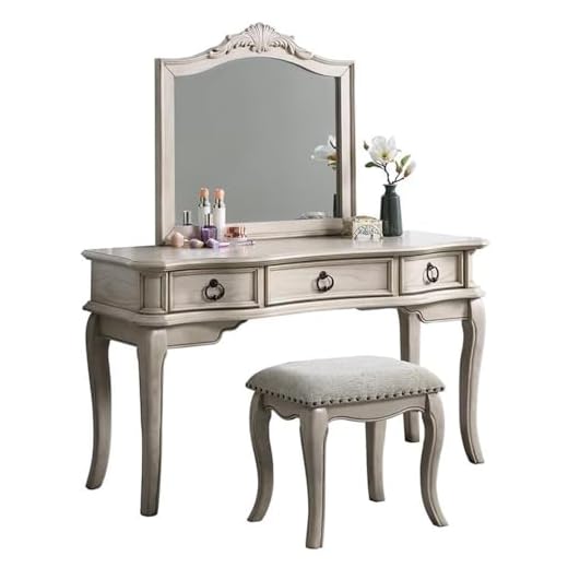 Poundex Bobkona Retro Vanity with Stool, Antique White