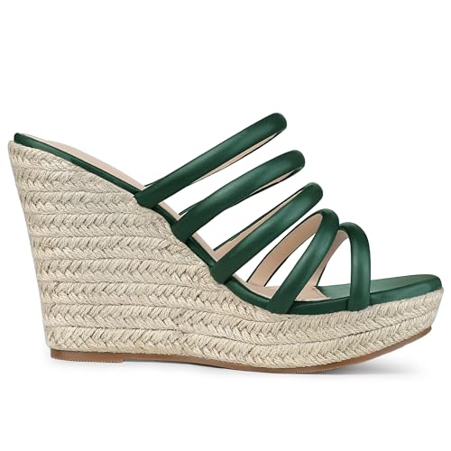 Allegra K Allegra K Women's Platform Strappy Slides Wedge Espadrille Wedges Dark Green Sandals 7 M US