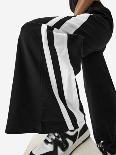 Image of The Souled Store Black & White Women and Girls Pull On Cotton Oversized Flared Joggers