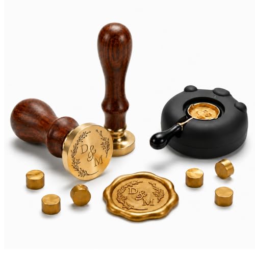 KAINSY Custom Wax Seal Stamp Kit Personalized Gift with Logo Name or Picture Brass Wax Stamp for Wedding Invitation Envelope Seals Gift Wrapping Wine Bottles DIY Crafts & Graduation Gifts