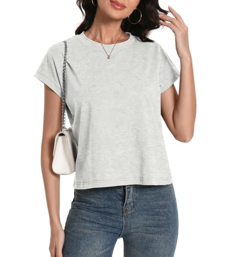 Womens Crop Tops Cap Sleeve Cotton T Shirts Crewneck Loose Fit Trendy Tee Summer Workout Tops 20252