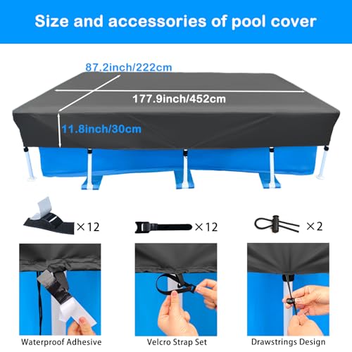 14 x 7 ft Rectangular Pool Cover for Above Ground Pool 177 X 87in Rectangle Swimming Pool Covers Winter Made of 210D Heavy-Duty Waterproof Oxford Fabric Durable and Tear-Resistant by SYPGIHNA - Used condition - Image 2