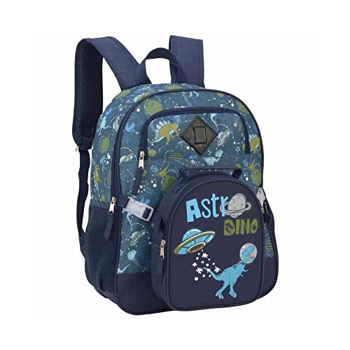 Kit com Mochila e Lancheira Térmica Infantil Astronauta Dinossauro Azul Up4You