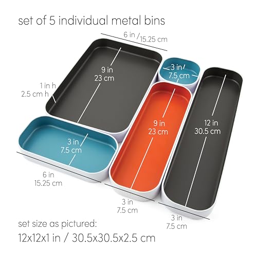 Three By Three 52291 Seattle 5 Piece Metal Organizer Tray Set For Storing Makeup, Stationery, Utensils, And More In Office Desk, Kitchen And Bathroom Drawers thumb #5