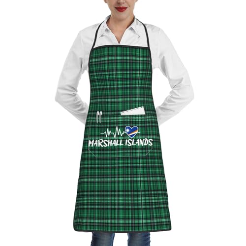 nopicsn Marshall Islands Heartbeat Apron for cooking with Pockets Women Men Kitchen Chef Funny Aprons