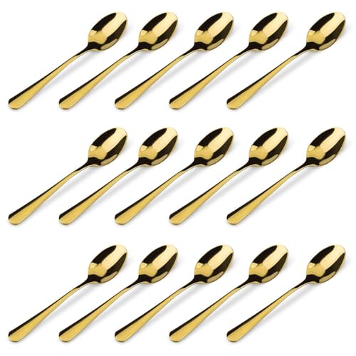 15 Stück Espressolöffel, 10,2 cm, Edelstahl, Mini-Löffel für Kaffee, Dessert, Eis [Gold]