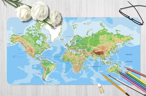 Tapis de Souris XXL Carte du Monde Large Tapis de Bureau Multifonctionnel et Etendu-1200x600x2mm Jeu avec Bords Surpiqués et Dos Antidérapant Lavable et Facile à Nettoyer