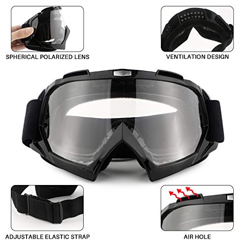 Motorcycle Goggles ATV Dirt Bike Anti Scratch Motocross UV400 Protect Bendable Eyewear Off Road Dust proof Anti Fog Riding Goggles with Adjustable Strap &Color Lens for Adult Youth - Thumbnail 4