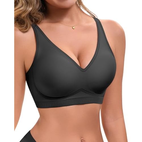 Wireless Seamless Jelly Bras for Women - Silhouette Push Up Comfort Full Coverage Padded Womens Bra No Underwire with Support Black Large